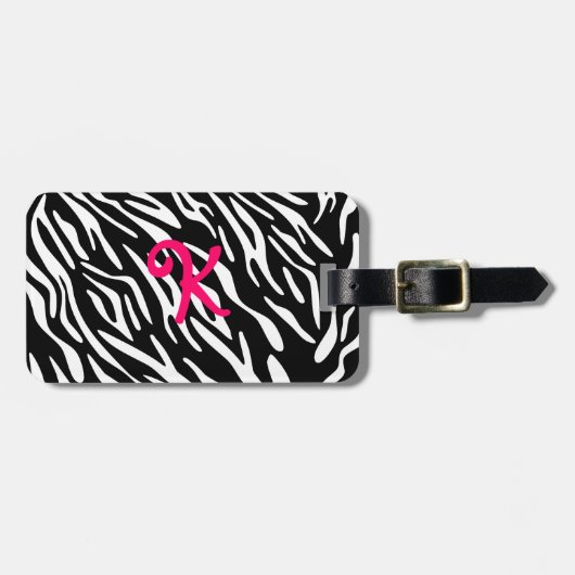 モノグラムの白黒シマウマのストライプの荷物のラベル ラゲッジタグ (正面横)