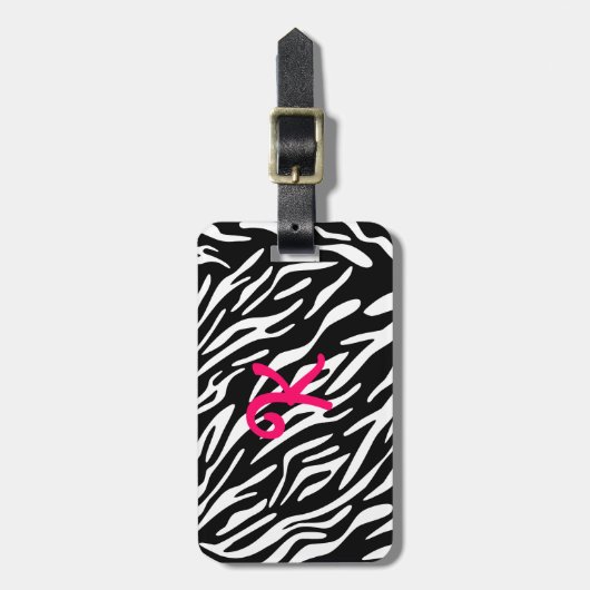 モノグラムの白黒シマウマのストライプの荷物のラベル ラゲッジタグ (正面縦)