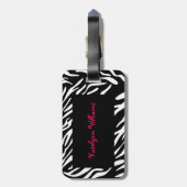 モノグラムの白黒シマウマのストライプの荷物のラベル ラゲッジタグ (裏面縦)