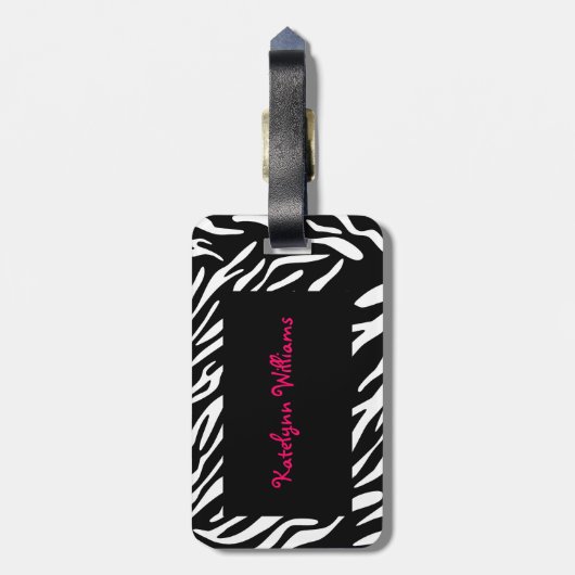 モノグラムの白黒シマウマのストライプの荷物のラベル ラゲッジタグ (裏面縦)