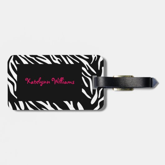モノグラムの白黒シマウマのストライプの荷物のラベル ラゲッジタグ (裏面横)