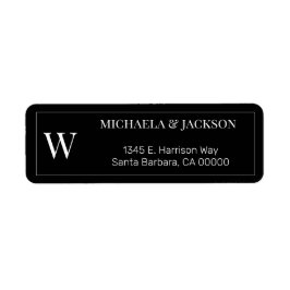 モノグラムの白黒シンプル差出人住所 ラベル