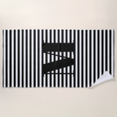 モノグラムの白黒ストライプパターンカスタム ビーチタオル (正面)