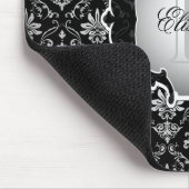 モノグラムの白黒ダマスク織 マウスパッド (コーナー)