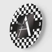 モノグラムの白黒チェッカー ラージ壁時計 (傾斜)