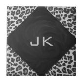モノグラムの白黒ヒョウのプリント タイル (正面)