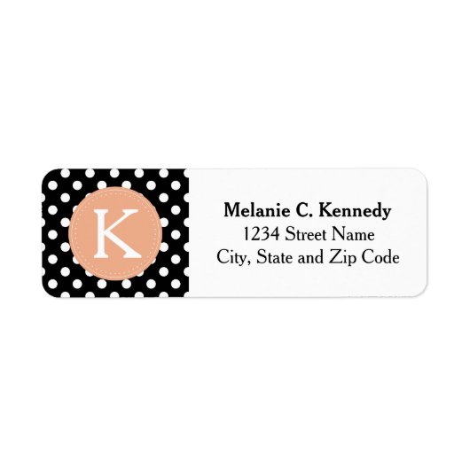 モノグラムの白黒水玉模様パターン ラベル (正面)