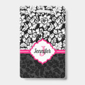 モノグラムの白黒&ピンクダマスク バッジ (裏面)