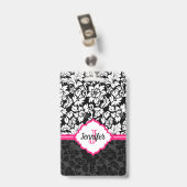 モノグラムの白黒&ピンクダマスク バッジ (裏面 （クリップ付）)