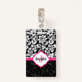 モノグラムの白黒&ピンクダマスク バッジ (裏面クリップ)