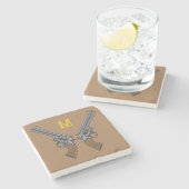 モノグラムの石のコースターで西の交差した銃 ストーンコースター (横)