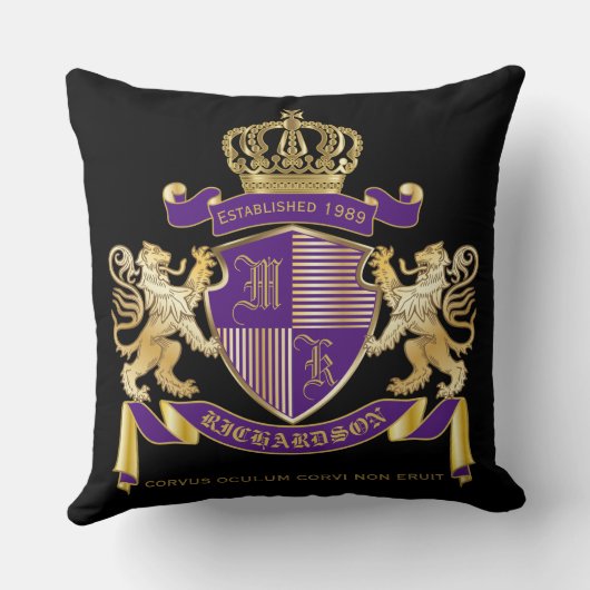 モノグラムの紋章の金ライオンの盾紋章付き外衣 クッション (裏面)