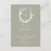 モノグラムの紋章セージ緑の結婚披露宴 エンクロージャーカード (正面)