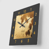 モノグラムの素朴でシックなブラウンのベージュ革靴の毛皮のプリント スクエア壁時計 (傾斜)