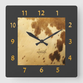 モノグラムの素朴でシックなブラウンのベージュ革靴の毛皮のプリント スクエア壁時計