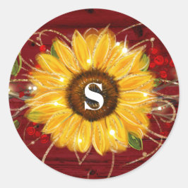 モノグラムの素朴で赤い金ゴールドのヒマワリの封筒用シール ラウンドシール