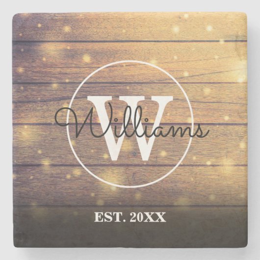モノグラムの素朴な木製パネル ストーンコースター (正面)