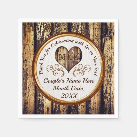 モノグラムの素朴パーソナライズされた結婚のナプキン スタンダードカクテルナプキン (正面)