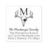 モノグラムの素朴フローラ鹿スカル〔雄ジカの〕枝角 セルフインキングスタンプ (デザイン)