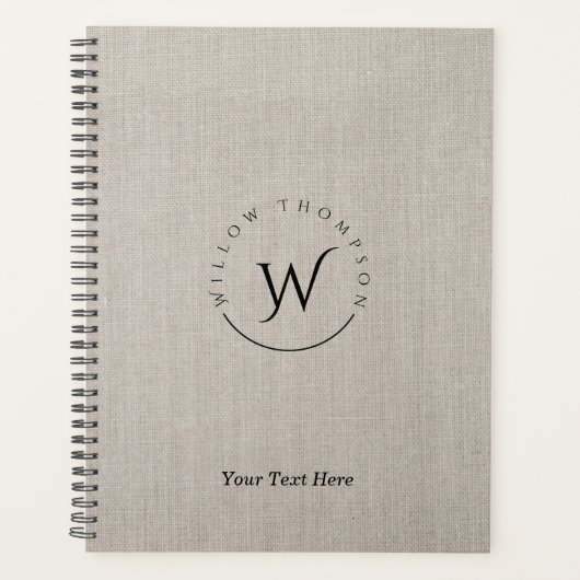 モノグラムの素朴Beigeリネンエレガントスクリプト プランナー手帳 (正面)