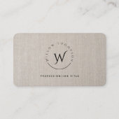 モノグラムの素朴Beigeリネンエレガントスクリプト 名刺 (正面)