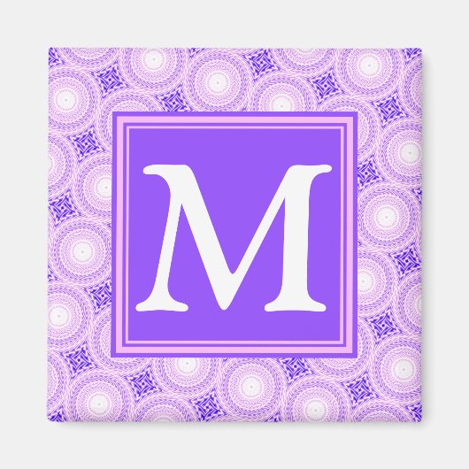 モノグラムの紫の丸パターン マグネット (正面)
