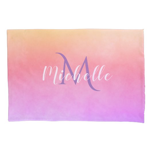 モノグラムの紫紫ピンクの桃のグラデーション 枕カバー (正面)