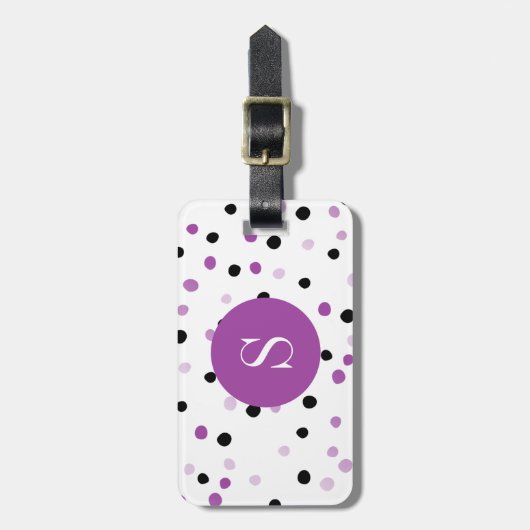 モノグラムの紫色および黒い点 ラゲッジタグ (正面縦)
