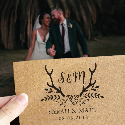 モノグラムの結婚式スタンプ、日付を保存する自己インク セルフインキングスタンプ