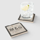 モノグラムの結婚文字デザイン ストーンコースター (横)