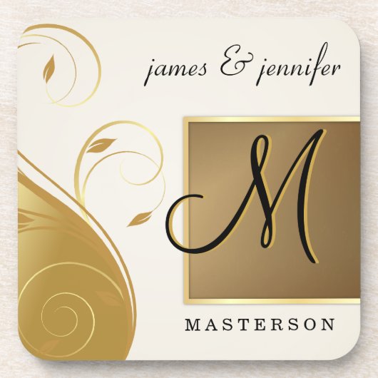 モノグラムの結婚記念日のギフトのコルクのコースターセット コースター (正面)