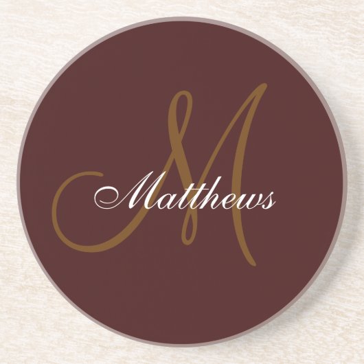 モノグラムの結婚記念日のコースターブラウン コースター (正面)