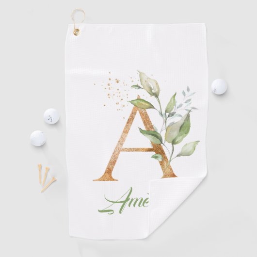 モノグラムの緑のユーカリ金ゴールドグリッター ゴルフタオル (インサイチュ)