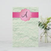 モノグラムの緑のレース 便箋 (スタンド正面)