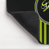 モノグラムの緑の白黒のストライプのダマスク織のマウスパッド マウスパッド (コーナー)