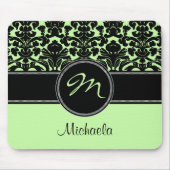 モノグラムの緑の白黒のダマスク織のマウスパッド マウスパッド (正面)
