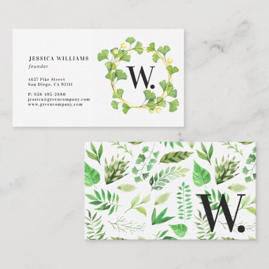 モノグラムの緑の草木は名刺を包みます 名刺 (正面/裏面)
