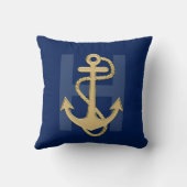 モノグラムの航海のな濃紺の金ゴールドのいかりロープ クッション (裏面)