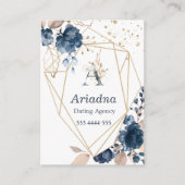 モノグラムの花の濃紺の水彩画、紙吹雪 名刺 (正面)