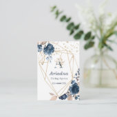 モノグラムの花の濃紺の水彩画、紙吹雪 名刺 (スタンド正面)
