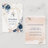 モノグラムの花の濃紺の水彩画、紙吹雪 名刺 (正面/裏面)