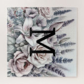 モノグラムの花の絵 ローズ ラベンダー ユリ ジグソーパズル (横)
