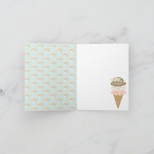 モノグラムの花柄アイスクリームコーンシャワー感謝カード サンキューカード (内部)