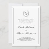 モノグラムの花輪　エレガントなウェディング 招待状 (正面)