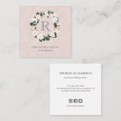 モノグラムの花輪 ピンクのリネン ソーシャルメディア アイコン スクエア名刺 (正面/裏面)