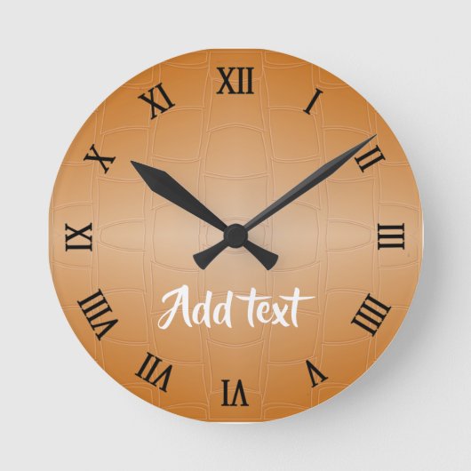 モノグラムの茶色のレザーのテクスチャ ラウンド壁時計 (正面)