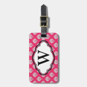 モノグラムの荷物のラベル-ピンクのダマスク織 ラゲッジタグ (正面縦)