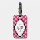 モノグラムの荷物のラベル-ピンクのダマスク織 ラゲッジタグ (裏面縦)