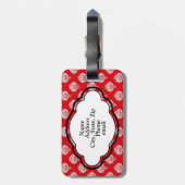 モノグラムの荷物のラベル-赤いダマスク織 ラゲッジタグ (裏面縦)