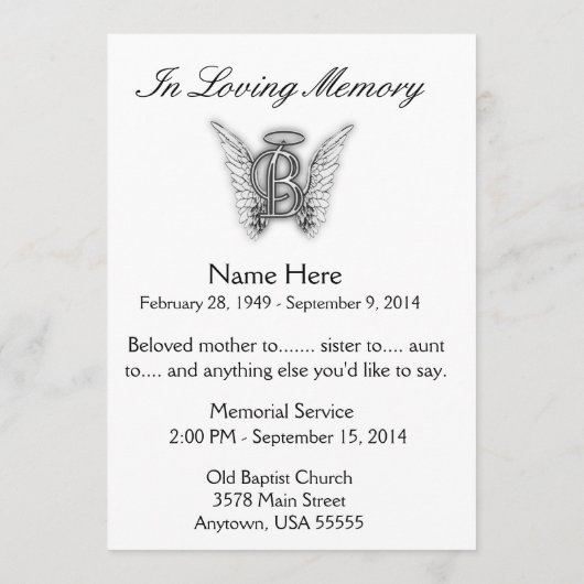 モノグラムの記念の捧げ物の手紙B プログラム (裏面)